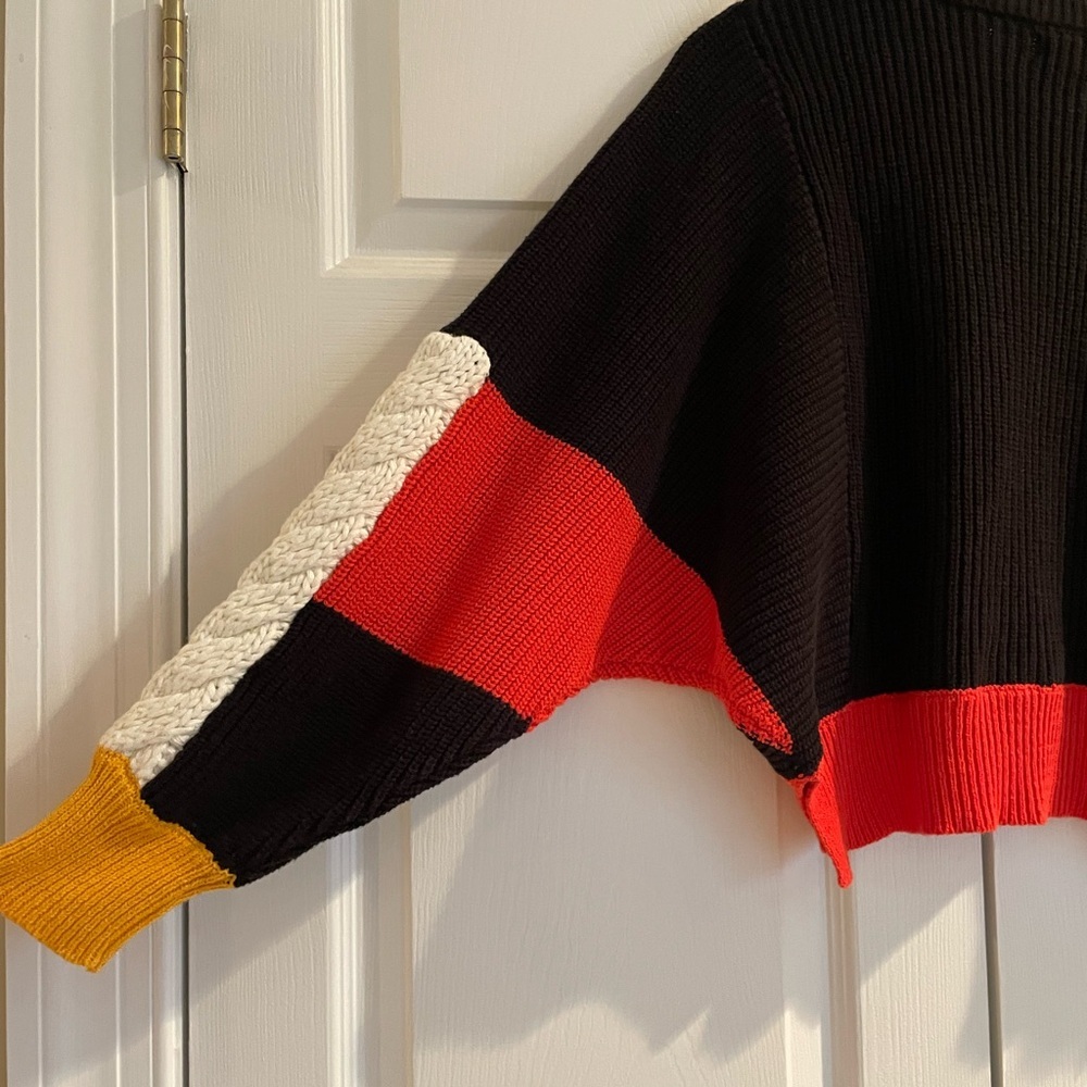 Sincerely Jules ColorBlock Cropped Sweater Black Yellow Orange Cream Small - Picture 4 of 12